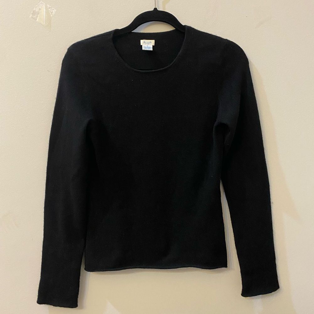 Aqua Cashmere Black Crewneck Sweater Women Size S